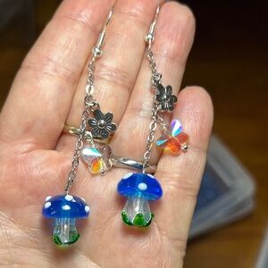 3/$25 Blue Mushroom Dangle Earrings